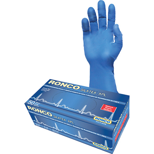Gant d'examen extra long SilkTex XPL, Moyen, Latex, 13 mils, Sans poudre, Bleu, Classe 2 Pathway Supply LP