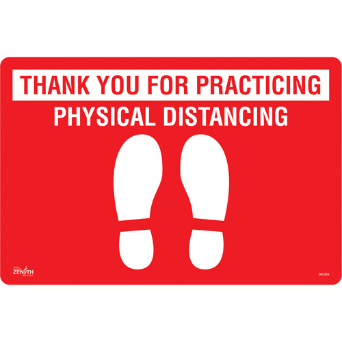 Enseigne pour plancher  Physical Distancing , Adh&eacute;sif, Anglais avec pictogramme Pathway Supply LP