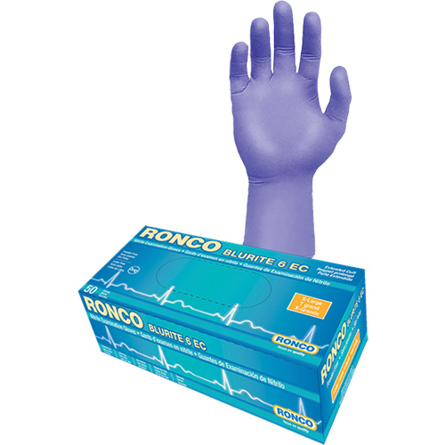 Gants d'examen &agrave; manchette allong&eacute;e Blurite 6 EC, Petit, Nitrile, 6 mils, Sans poudre, Mauve, Classe 2 Pathway Supply LP