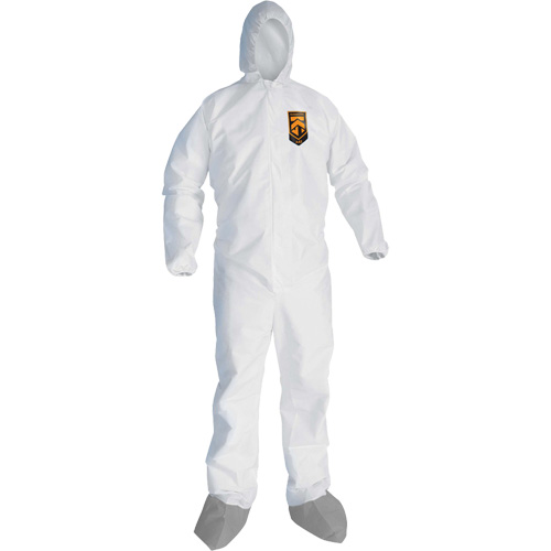 KleenGuardA45 Liquid & Particle Protection Coveralls with Anti-Slip Shoe, Large, Grey/White, Microporous Pathway Supply LP
