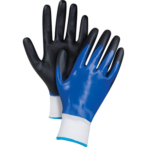 Gants enduits noir & bleu, 2T-Grand, R&ecirc;vetement Mousse de nitrile, Calibre 15, Enveloppe en Nylon Pathway Supply LP