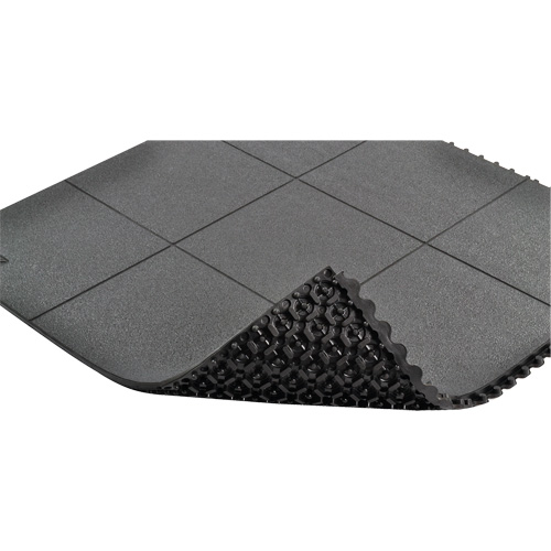 Tapis antifatigue &agrave; imbrication Cushion-Ease, Rugueux, 3' x 3' x 3/4", Noir, Caoutchouc naturel Pathway Supply LP