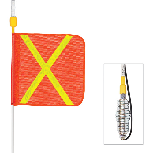 Tiges de s&eacute;curit&eacute; tout-temps de s&eacute;rie lourde avec lumi&egrave;re DEL constante Safety Whip, Fixation Ressort, Hauteur 3', Orange avec X r&eacute;fl&eacute;chissant Pathway Supply LP