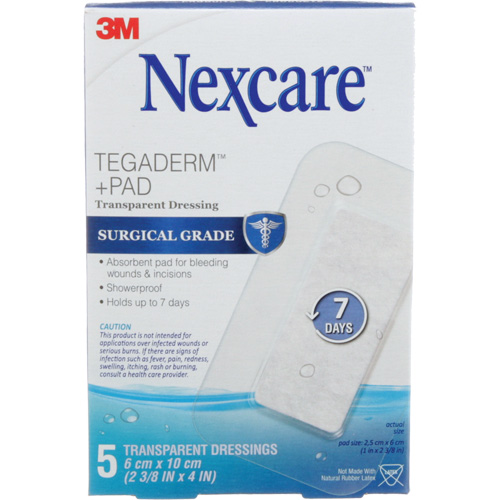 Pansement + tampon transparent Nexcare Tegaderm, Rectangulaire/carr&eacute;e, 4", Plastique, St&eacute;rile Pathway Supply LP