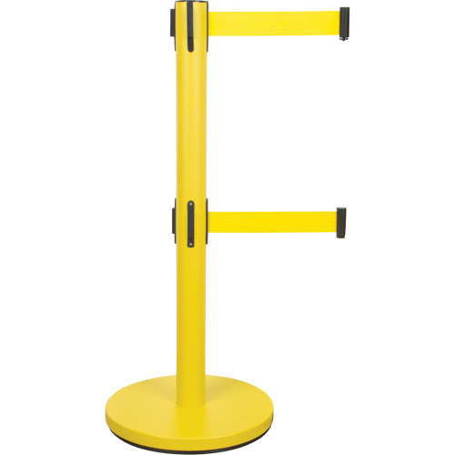 Dual Belt Crowd Control Barrier, Steel, 35" H, Yellow Tape, 7' Tape Length Pathway Supply LP