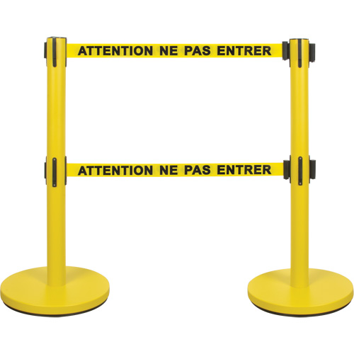 Barri&egrave;re pour le contr&ocirc;le des foules &agrave; courroie double, Acier, 35" h, Ruban Jaune, Longueur du ruban 7' Pathway Supply LP