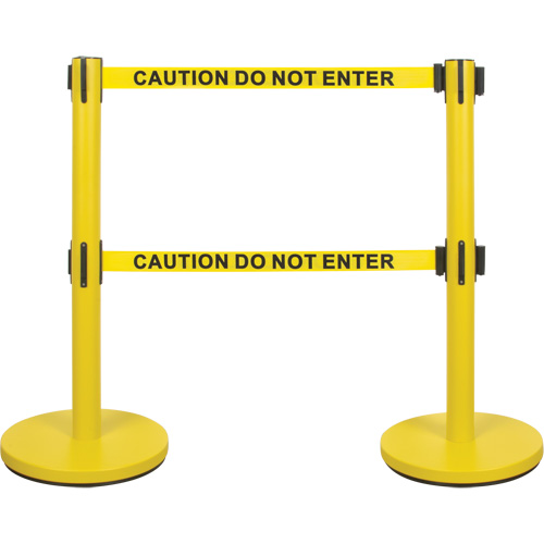Dual Belt Crowd Control Barrier, Steel, 35" H, Yellow Tape, 7' Tape Length Pathway Supply LP