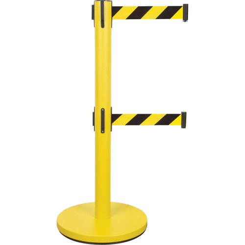 Dual Belt Crowd Control Barrier, Steel, 35" H, Black/Yellow Tape, 7' Tape Length Pathway Supply LP