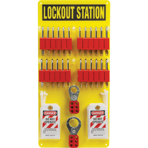 Lockout Board with Keyed Different Nylon Safety Lockout Padlocks, Plastic Padlocks, 24 Padlock Capacity, Padlocks Included Pathway Supply LP