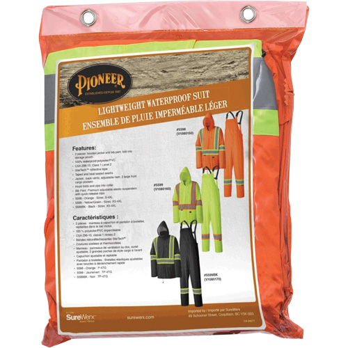 5598 Combinaison de pluie imperm&eacute;able et l&eacute;g&egrave;re, Polyester/PVC, Petit, Orange haute visibilit&eacute; Pathway Supply LP