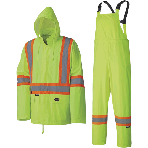 5599 Lightweight Waterproof Rain Suit, Polyester/PVC, X-Small, High Visibility Lime-Yellow Pathway Supply LP