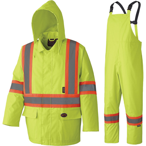 5609 210D Waterproof Rain Suit, Polyester/PVC, X-Small, High Visibility Lime-Yellow Pathway Supply LP