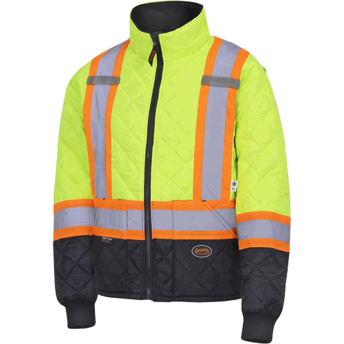 5016 Quilted Freezer Jacket, Polyester, Black/High Visibility Lime-Yellow, X-Small Pathway Supply LP