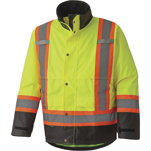 5401 300D Trilobal Ripstop Waterproof Safety Jacket, Polyester, Black/High Visibility Lime-Yellow, X-Small Pathway Supply LP