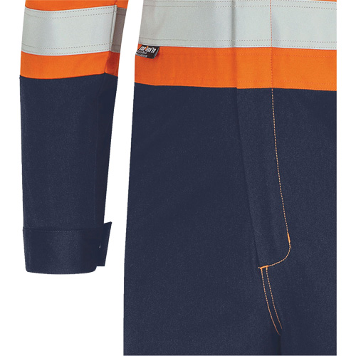 7702BB FR-Tech&reg; 2-Tone Safety Coverall, Size 36, Navy Blue/Orange, 10 cal/cm² Pathway Supply LP