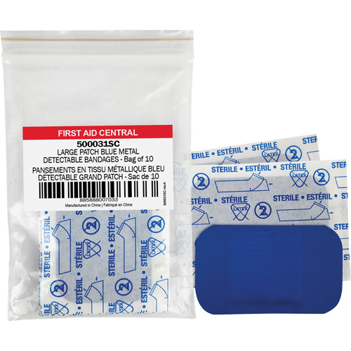 Blue Adhesive Bandages, Rectangular/Square, 3", Fabric Metal Detectable, Non-Sterile Pathway Supply LP