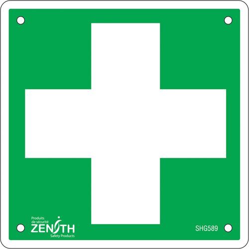 Enseigne premiers soins, 6" x 6", Aluminium, Pictogramme Pathway Supply LP