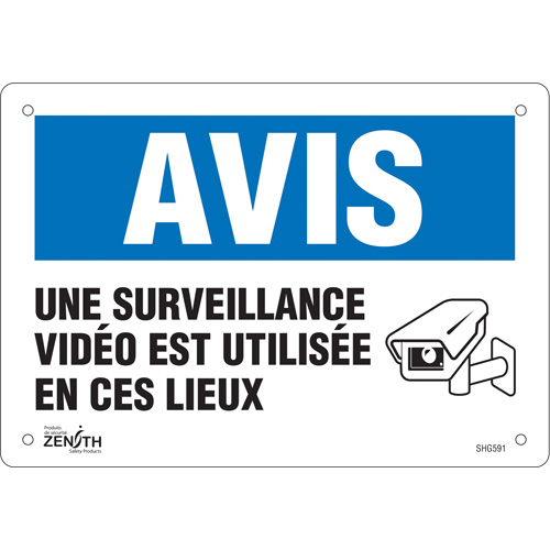 Enseigne  Surveillance vid&eacute;o , 7" x 10", Plastique, Français avec pictogramme Pathway Supply LP