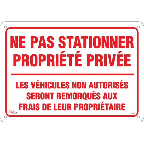 Enseigne  Ne pas stationner propri&eacute;t&eacute; priv&eacute;e , 14" x 20", Aluminium, Français Pathway Supply LP