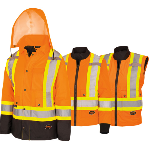 5020BBW Women's  7-in-1 Waterproof Jacket with Hood, Polyester/Polyurethane, High Visibility Orange, X-Small Pathway Supply LP