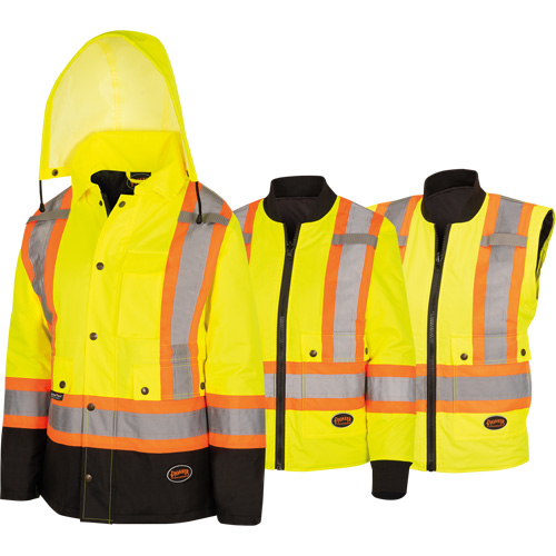 5021BBW Women's  7-in-1 Waterproof Jacket with Hood, Polyester/Polyurethane, High Visibility Lime-Yellow, X-Small Pathway Supply LP