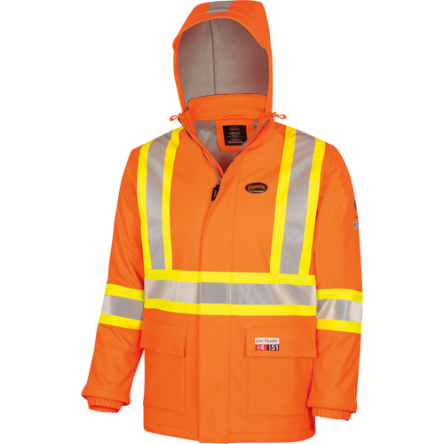 5884 Manteau imperm&eacute;able ignifuge et r&eacute;sistant aux arcs &eacute;lectriques avec capuchon Flash-Gard, Petit, Orange haute visibilit&eacute;, 51 cal/cm² Pathway Supply LP