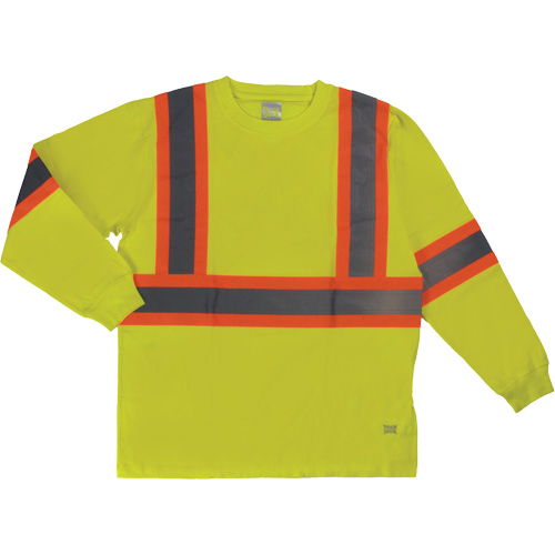 Long Sleeve Safety T-Shirt, Cotton, X-Small, High Visibility Lime-Yellow Pathway Supply LP