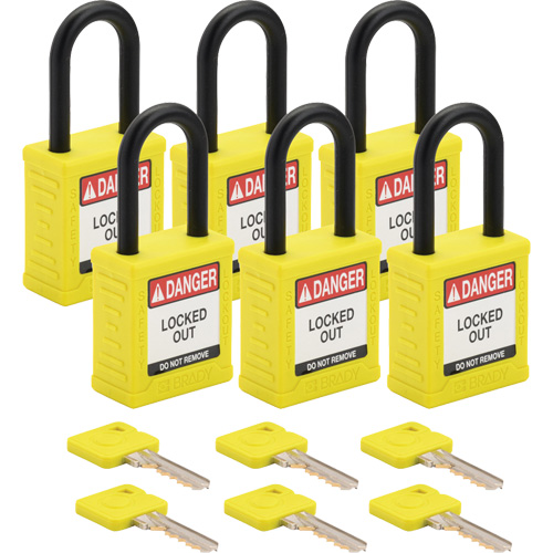 Velocity Lockout Padlocks, Yellow, Keyed Different, Nylon, 1-1/2" Width Pathway Supply LP