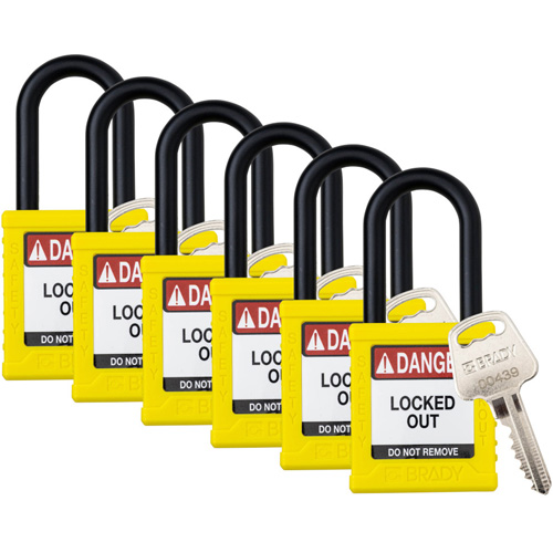 Cadenas de verrouillage Velocity, Jaune, Cl&eacute;s identiques, Nylon, Largeur de 1-1/2" Pathway Supply LP