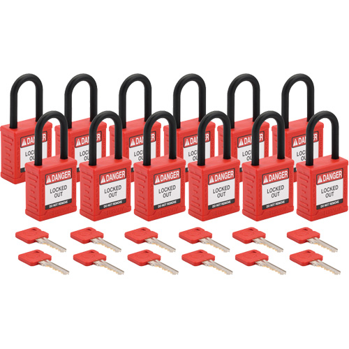 Cadenas de verrouillage Velocity, Rouge, Cl&eacute;s diff&eacute;rentes, Nylon, Largeur de 1-1/2" Pathway Supply LP