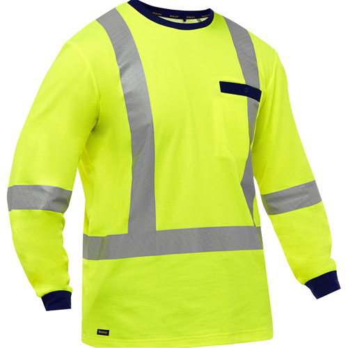 Chemise &agrave; manches longues et X au dos Bisley, Poly-coton, Petit, Jaune lime haute visibilit&eacute; Pathway Supply LP