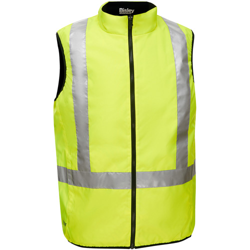 Bisley&reg; X-Back Reversible Puffer Vest, High Visibility Lime-Yellow, Small, Polyester Pathway Supply LP