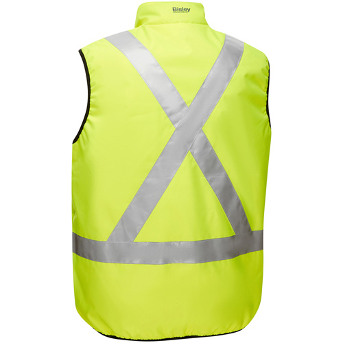 Bisley&reg; X-Back Reversible Puffer Vest, High Visibility Lime-Yellow, Small, Polyester Pathway Supply LP