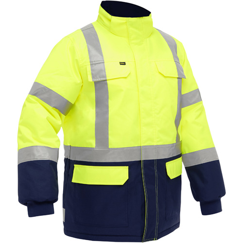 Manteau pour le froid extr&ecirc;me avec bas bleu marin et X au dos Bisley, Polyester, Jaune lime haute visibilit&eacute;, 3T-Grand Pathway Supply LP