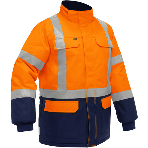 Manteau pour le froid extr&ecirc;me avec bas bleu marin et X au dos Bisley, Polyester, Orange haute visibilit&eacute;, Grand Pathway Supply LP
