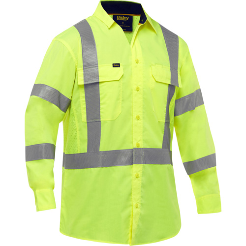Chemise de travail &agrave; manches longues et X au dos Bisley avec X-Airflow, Poly-coton, Petit, Jaune lime haute visibilit&eacute; Pathway Supply LP