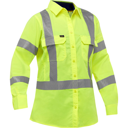 Bisley&reg; X-Back Women's Long Sleeve Work Shirt with X-Airflow, Poly-Cotton, Small, High Visibility Lime-Yellow Pathway Supply LP