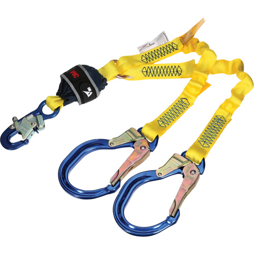 Twin-Leg Stretch Web Shock-Absorbing Lanyard, 4', Rebar Hook Center, Snap Hook Leg Ends Pathway Supply LP