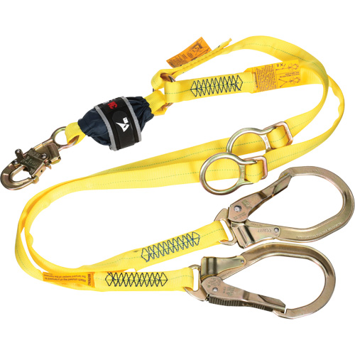 Twin-Leg Tie-Back Web Shock-Absorbing Lanyard, 6', Rebar Hook Center, Snap Hook Leg Ends, Polyester Pathway Supply LP