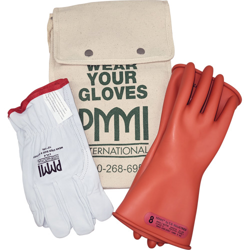 Rubber Electrical Insulating Glove Kit, ASTM Class 0, Size 8, 11" L Pathway Supply LP
