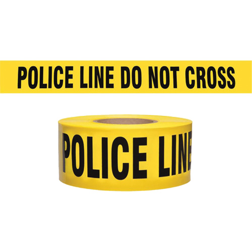 "Police Line Do Not Cross" Contractor-Grade Barricade Tape, English, 3" W x 1000' L, 2 mils, Black on Yellow Pathway Supply LP