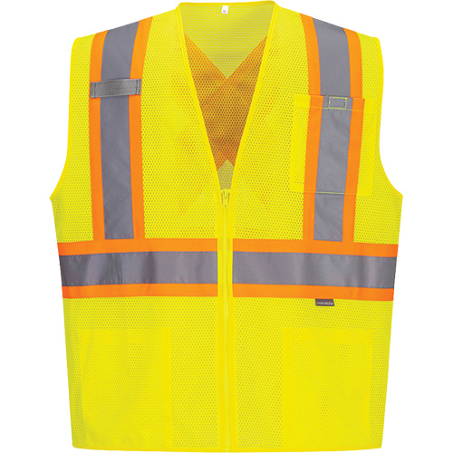 Contrast-Striped Safety Vest, High Visibility Lime-Yellow, Small, Polyester Pathway Supply LP