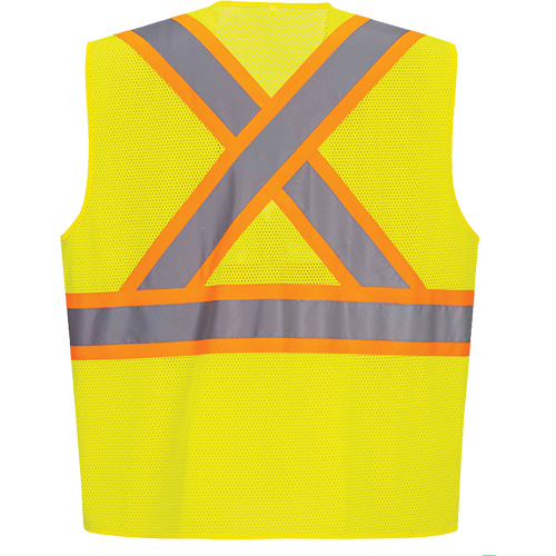 Contrast-Striped Safety Vest, High Visibility Lime-Yellow, Small, Polyester Pathway Supply LP