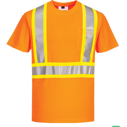 Contrast-Striped Safety T-Shirt, Polyester, Small, High Visibility Orange Pathway Supply LP
