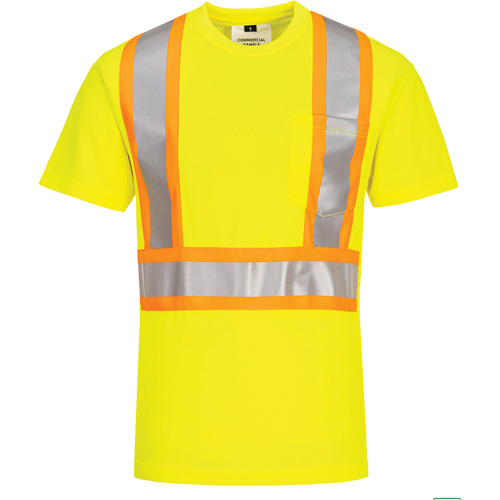 Contrast-Striped Safety T-Shirt, Polyester, Small, High Visibility Lime-Yellow Pathway Supply LP