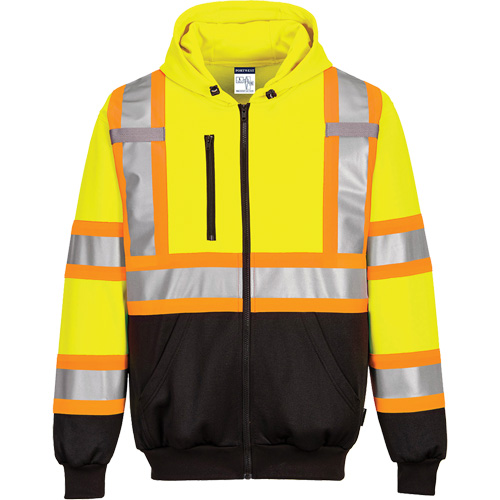 Contrast-Striped Safety Hoodie, Small, Black/High Visibility Lime-Yellow Pathway Supply LP