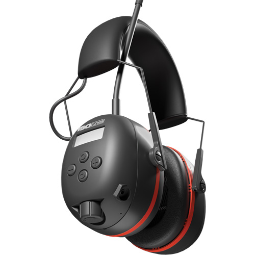 Black & Red Air Defender AM/FM Earmuffs, Headband Style, 24 dB Pathway Supply LP