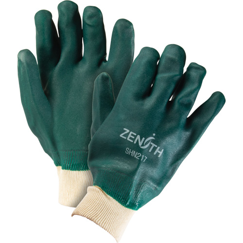 Double Dipped Green Gloves, 10" L, PVC, Cotton Jersey Inner Lining, 70-mil Pathway Supply LP