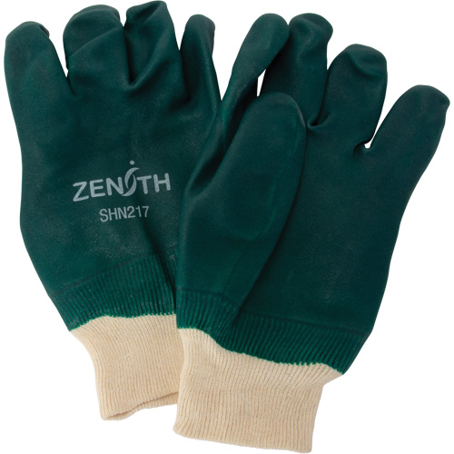 Double Dipped Green Gloves, 10" L, PVC, Cotton Jersey Inner Lining, 70-mil Pathway Supply LP