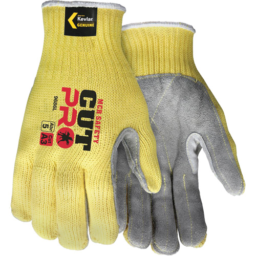 Gants de travail r&eacute;sistant &agrave; la coupe CutPro avec paume en cuir fendu, Taille Petit, Calibre 7, Enveloppe en Kevlar, ASTM ANSI niveau A3 Pathway Supply LP